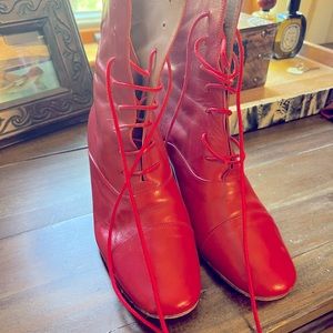 BY FAR red lace up booties